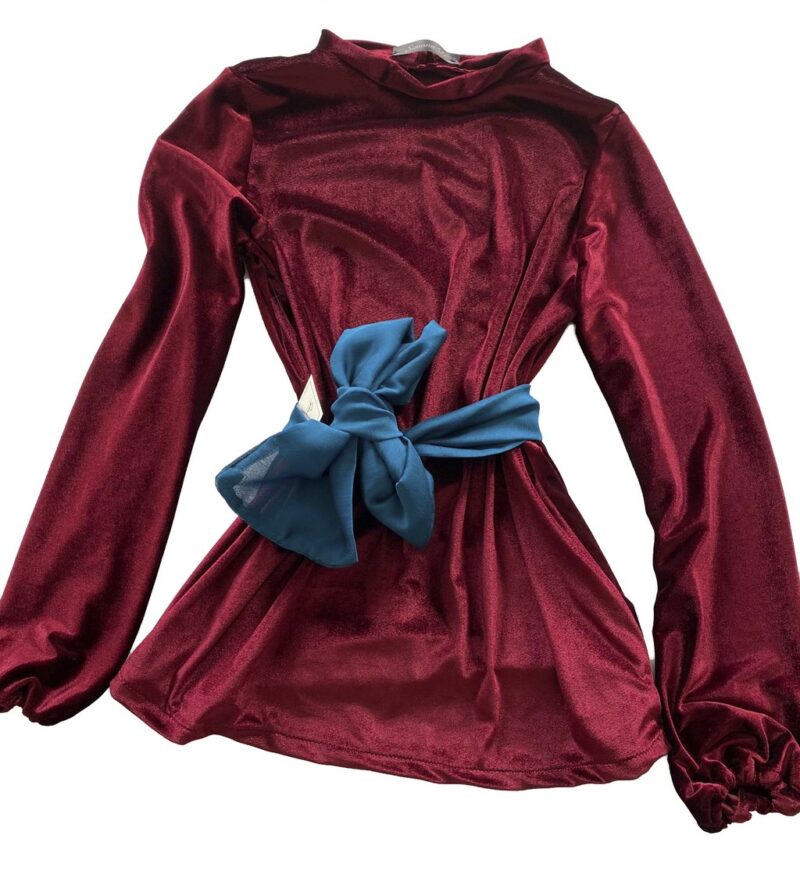 velvet blouse with organza sash