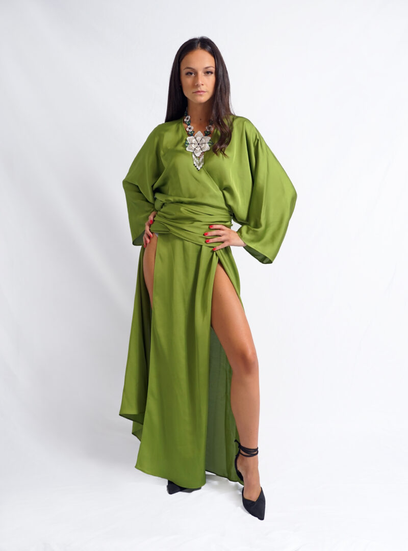 Apple green viscose kimono dress